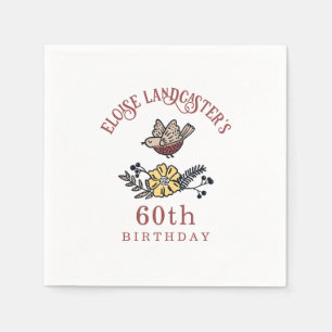 Cute Bird and Flowers Personlig Birthday Pappersservett