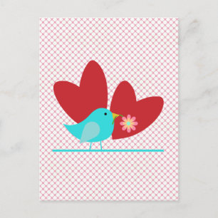 Cute Bird and Hearts Vykort