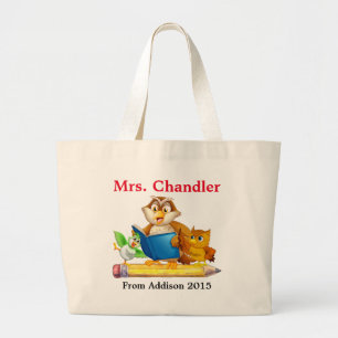 Cute Bird and Uggla Teacher Tote Bag Jumbo Tygkasse