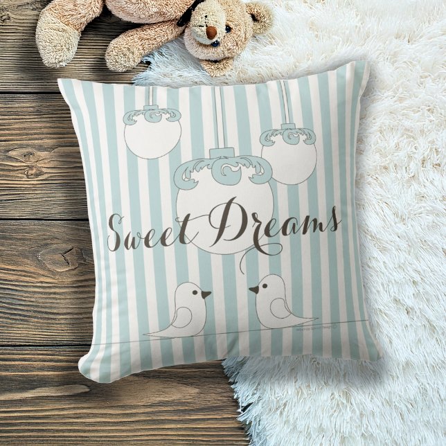 Cute Bird Baby blue Rand Nursery/Kids Room Kudde (Skapare uppladdad)