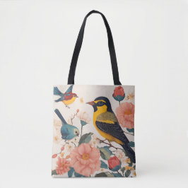 Cute Bird Blommigt Tote Bag Tygkasse