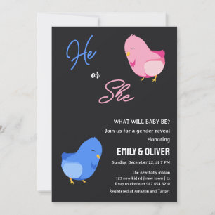 Cute bird boyor girl gender avslöjar party invitat inbjudningar