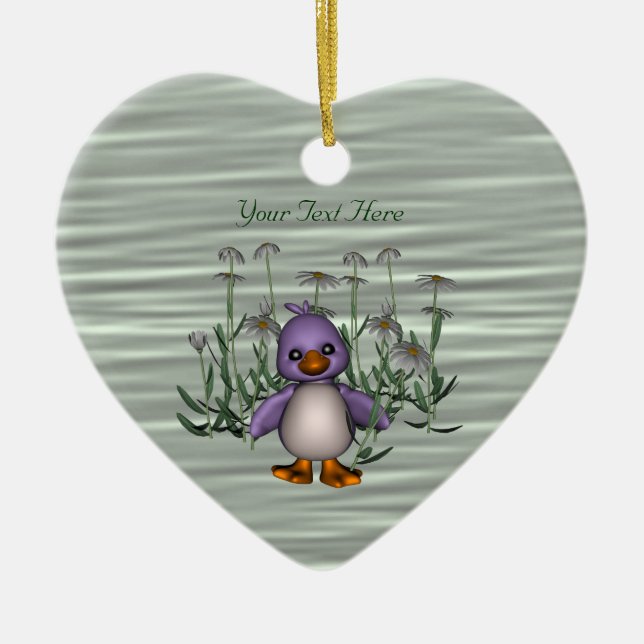 Cute Bird Daisy Flowers Anpassade Ornament (Framsidan)
