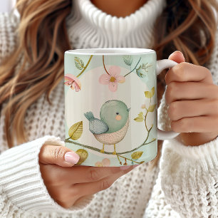 Cute Bird Design Mugg, Bird Älskare Gift, Blommigt Kaffemugg