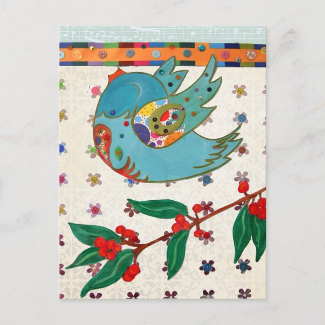 Cute bird flight and singing vykort (Framsida)