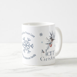 Cute Bird Gräs Gren Red Berries God jul Kaffemugg