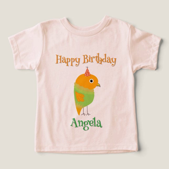 Cute Bird Grattis på födelsedagen Gift-Girl Småbar T Shirt (Design Framsida)
