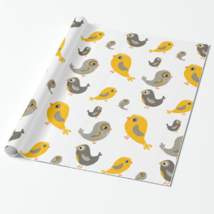 Cute bird - gult och grått presentpapper