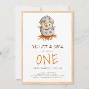 Cute Bird Hatching First Birthday Inbjudningar