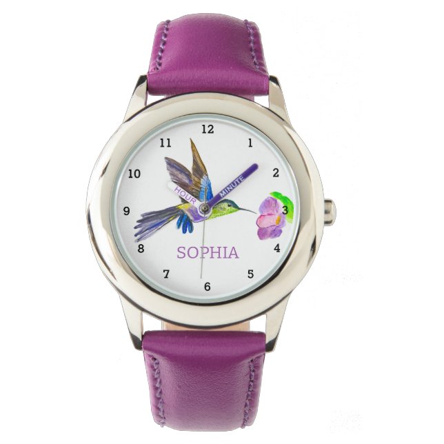 Cute Bird Hummingbird Blommigt Girly Kids Armbandsur (Framsida)