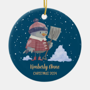 Cute Bird Jul Animal Snowy Winter Helgdag Julgransprydnad Keramik