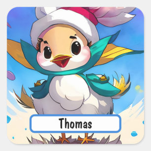 Cute Bird med Anpassadets namn Fyrkantigt Klistermärke