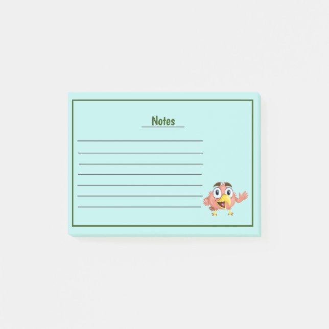 Cute Bird med Linjer Post-it Notes (Framsida)
