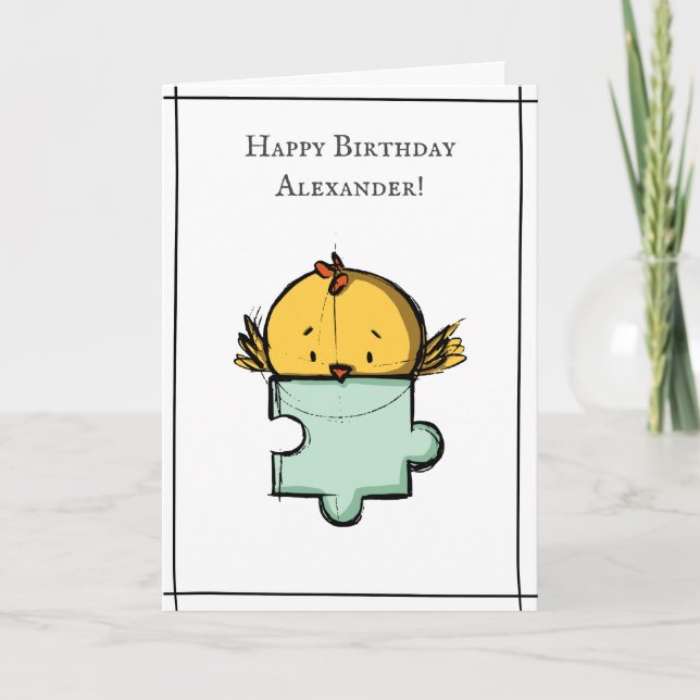 Cute Bird med Puzzle Biet Personlig Birthag Kort (Framsida)