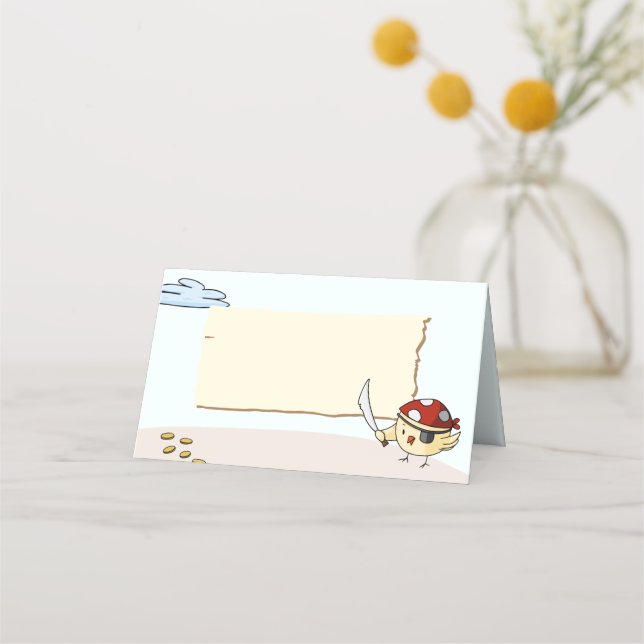 Cute Bird med Sword Birthday Pirat Theme Placeringskort (Framsida)