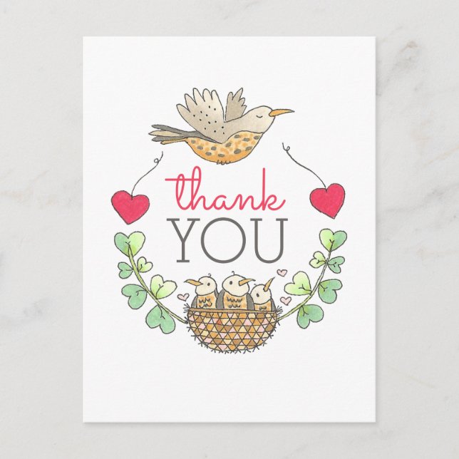 Cute Bird Nest Tack Vykort (Framsida)