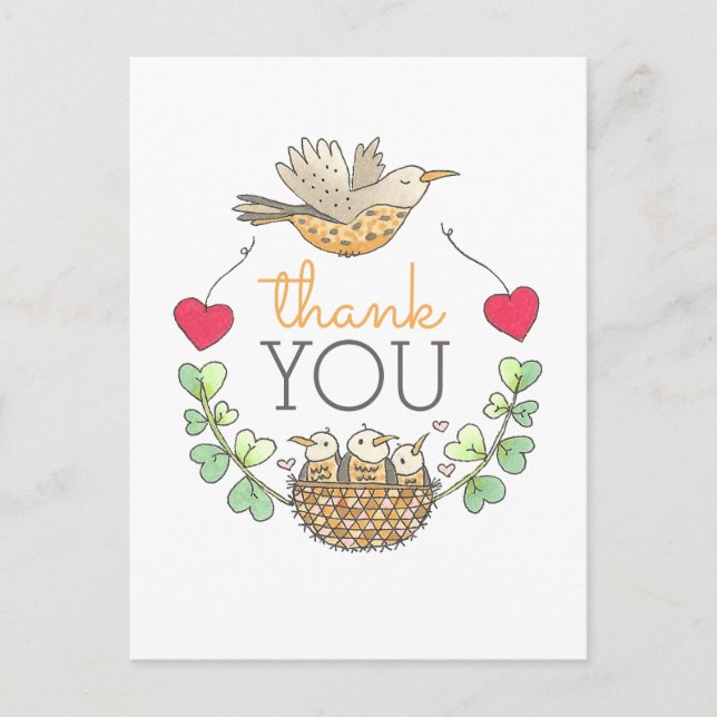 Cute Bird Nest Tack Vykort (Framsida)