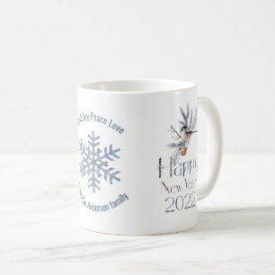 Cute Bird på Gren. Red Berries. Gott nytt år Kaffemugg