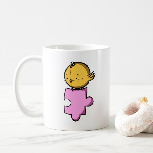 Cute Bird Rosa Puzzle Biet Kaffemugg (Med munk)