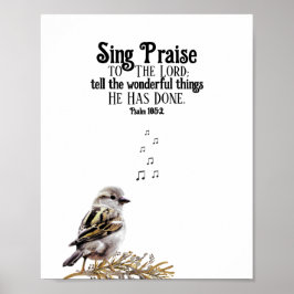 Cute Bird Singing Musik noter Psalm Bible Verse Poster