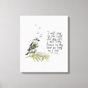 Cute Bird Singing Psalms 104 Christian Canvastryck