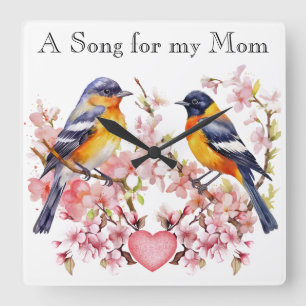 Cute Bird Wall Clock Fyrkantig Klocka