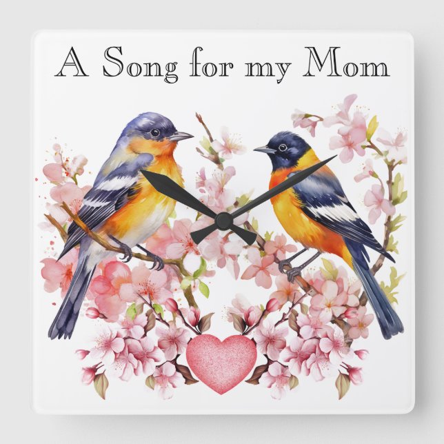 Cute Bird Wall Clock Fyrkantig Klocka (Framsida)