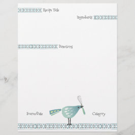 Cute bird whisk-matning bakning recept letterhead