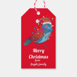 Cute bird with christmas ljus presentetikett