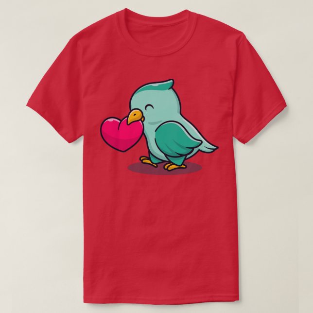 Cute Bird with Kärlek Heart Tecknad T Shirt (Design framsida)