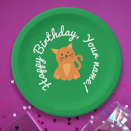 Cute Birday Wish with Orange Kitten on Grönt