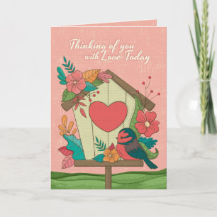 Cute Birdhouse Flowers-Mors dag-kort för Moster Kort