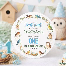 Cute Birds 1st Birthday Party – Fun Kids Runt Klistermärke