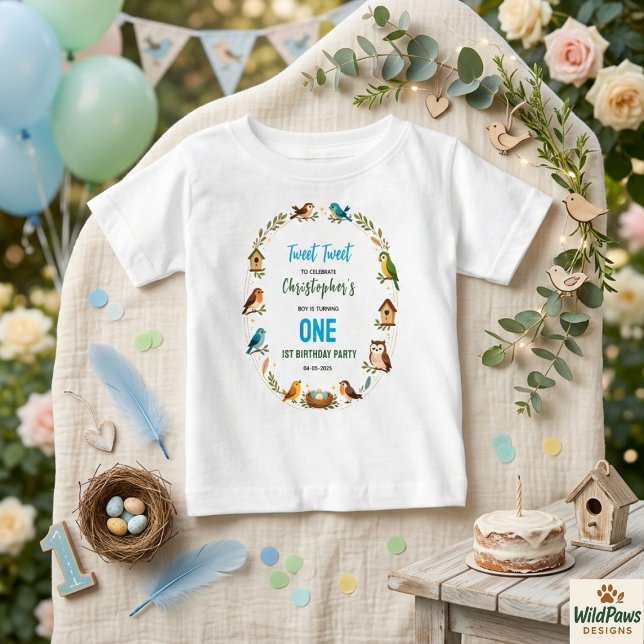 Cute Birds 1st Birthday Party – Fun Kids  T Shirt (Cute Birds 1st Birthday Party – Fun Kids Baby T-Shirt
)