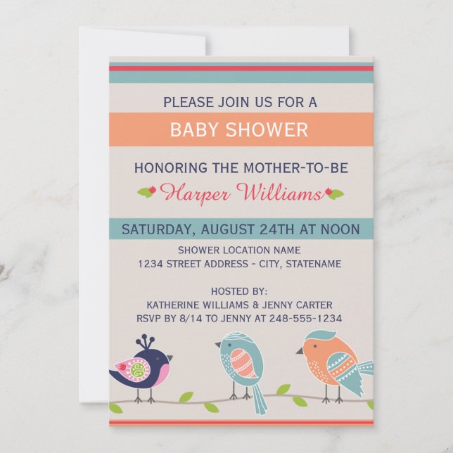 Cute Birds - Baby Shower-inbjudan Inbjudningar (Framsida)