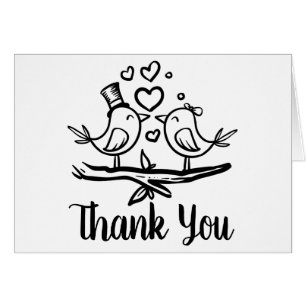 Cute Birds Black White Lovebird Bröllop Tack OBS Kort