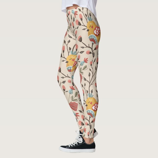 Cute Birds Boho Mönster Leggings (Vänster)