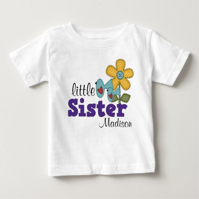 Cute Birds Daisy Flower Little Sister T Shirt (Framsida)