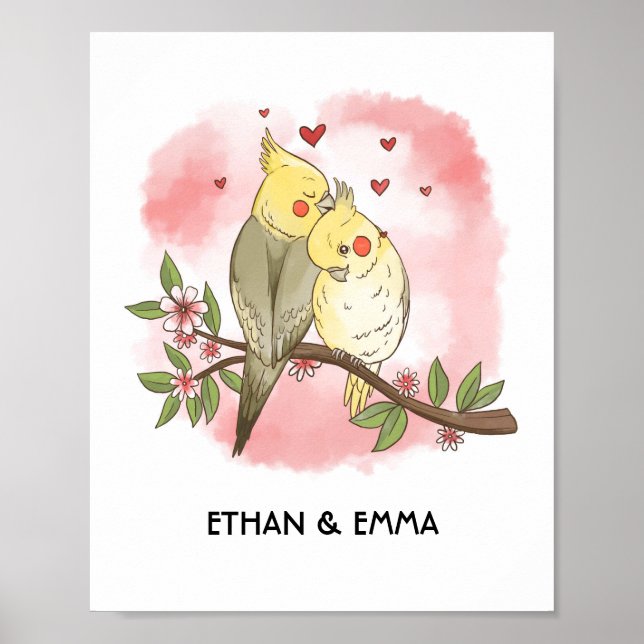 Cute Birds Ett par Personliger Alla hjärtans dag Poster (Framsidan)