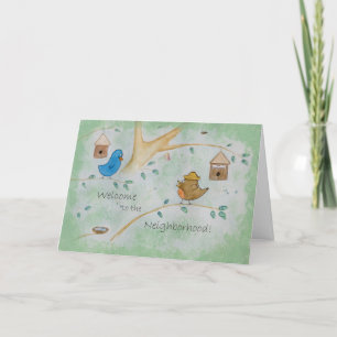 Cute Birds i ett nytt grannland i Träd Kort