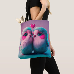 Cute Birds Kärlek Hearts Valentine Inspired Artwor Tygkasse