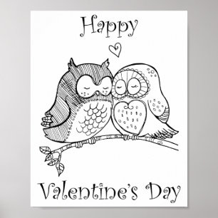 Cute Birds Kärlek par Uggla Romantik Art 1/3 Poster