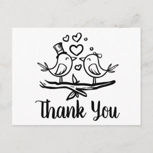 Cute Birds Loverbird Black White Bröllop Tack Vykort