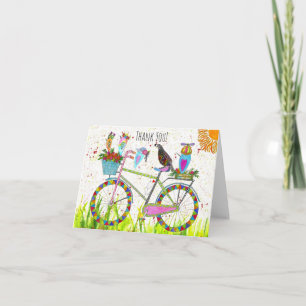 Cute Birds on a Bike Ride Greeting Card Tack Kort
