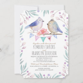 Cute Birds par Rosa Blommigt Träd Bröllop Inbjudningar