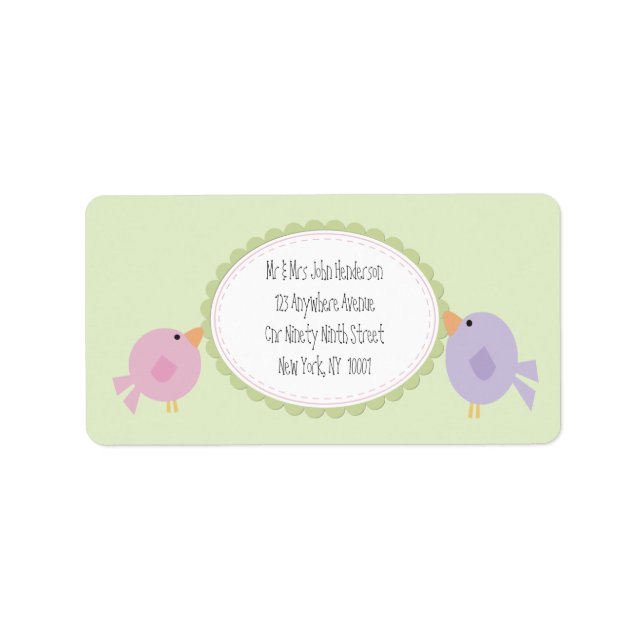 Cute Birds Pastel Färgad Baby Adress Sticker Adressetikett (Framsidan)