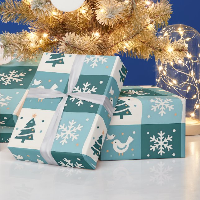 Cute Birds & Snowflakes Christmas Winter Pattern Presentpapper (Helgdagar)