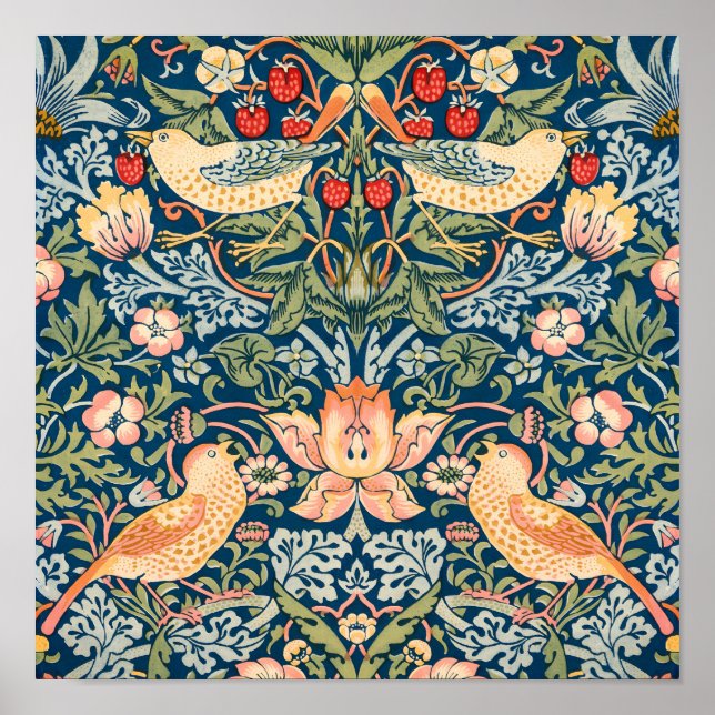 Cute Birds, Strawberry Thieves Vintage Art Poster (Framsidan)