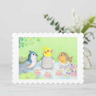 Cute Birds Tea Party Flat Card Tack Kort