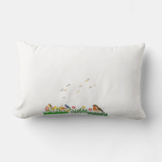 Cute Birds & Wildflowers Cushion | Colorful Bird G Lumbarkudde